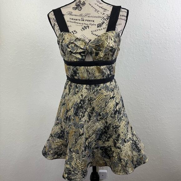 Prose & Poetry anthropologie ruffle flare Elegant Black and Gold Women's Dress - Picture 1 of 12